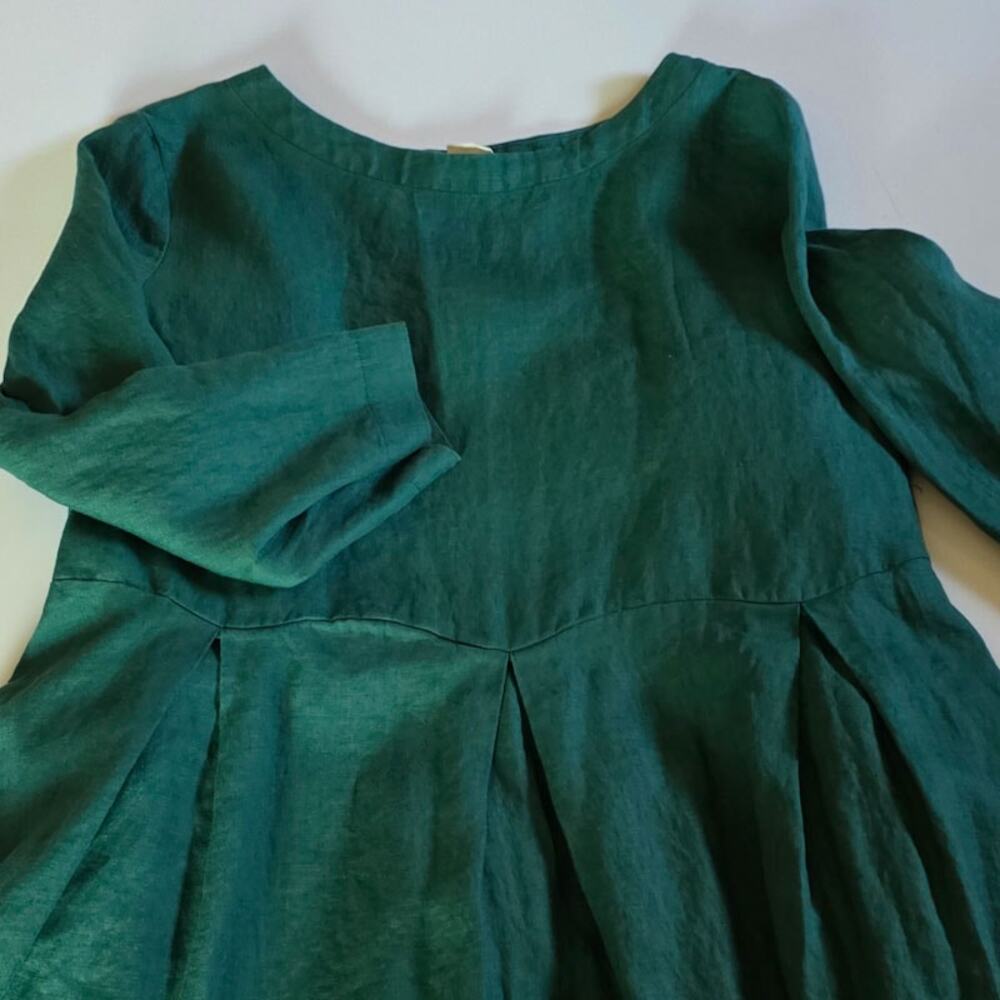 Lintico Women's Bateau Neck Pleated 100 % Linen Green Maxi Dress Small A-Line - Picture 6 of 7